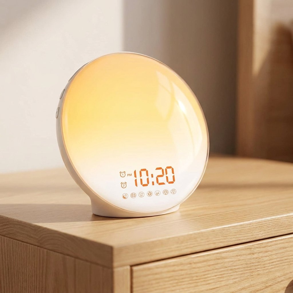 Écran et touches du réveil simulateur d'aube rond