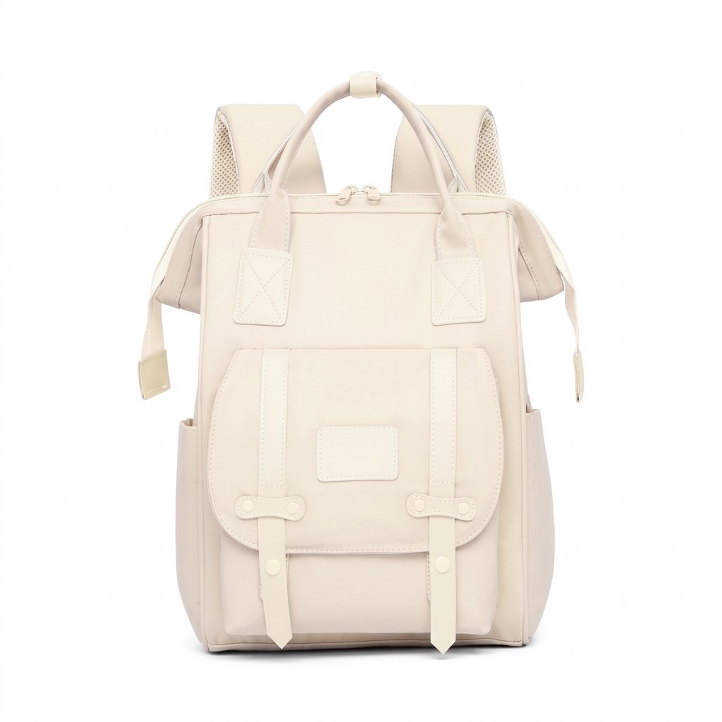 Sac à dos à langer crème à poche avant à rabat
