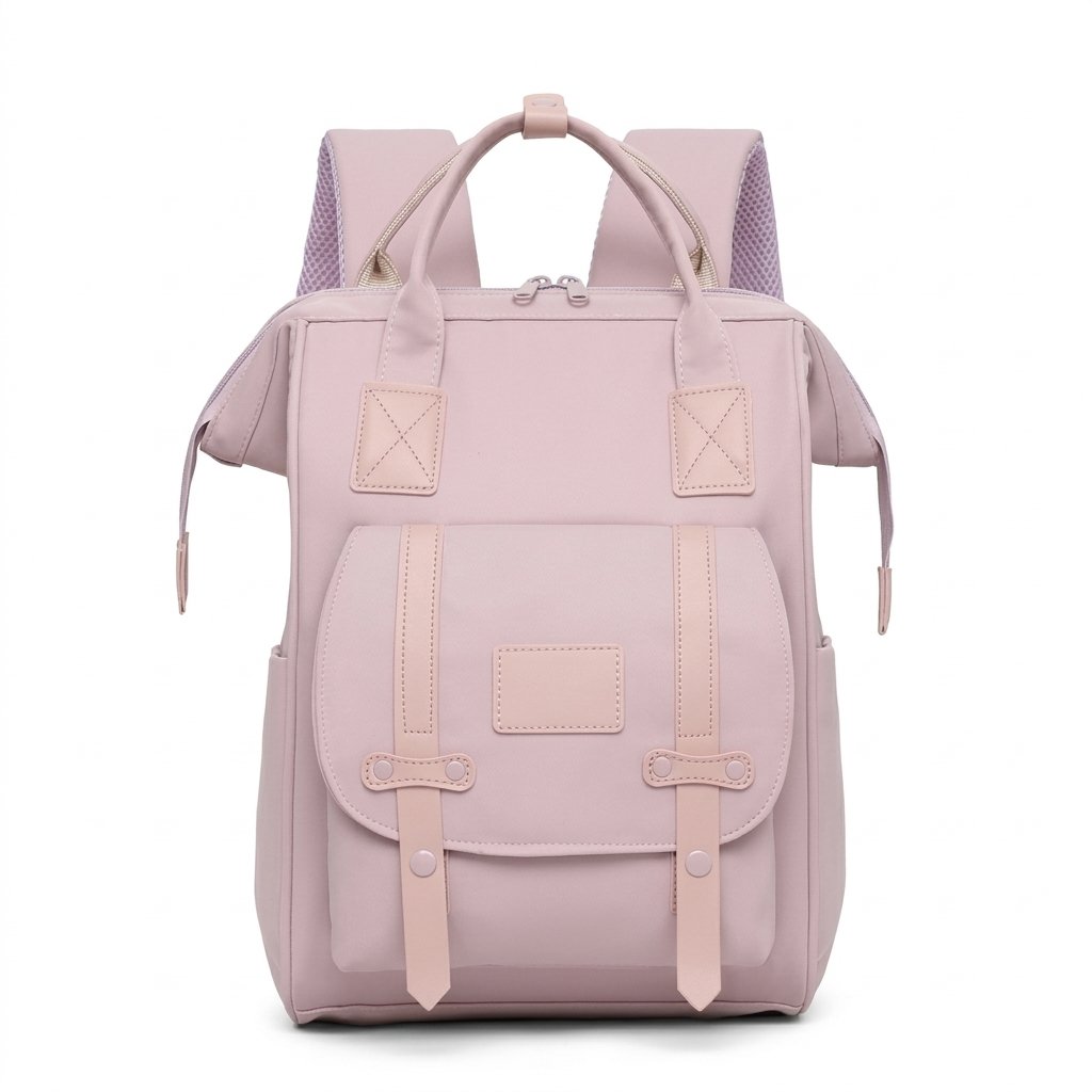 Sac à dos à langer lilas à poche avant à rabat