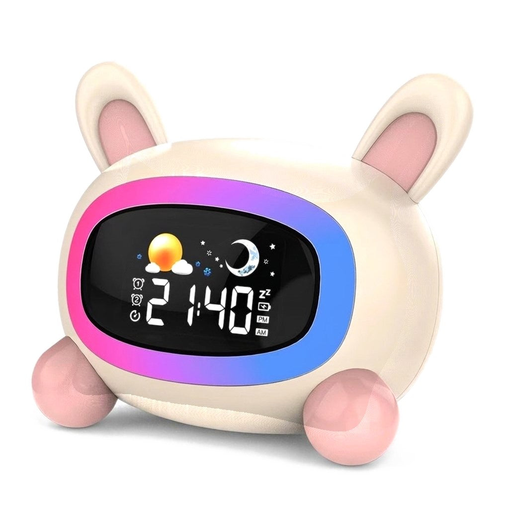 Réveil enfant jour-nuit lapin crème, écran soleil et lune
