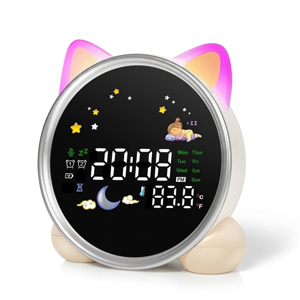 Réveil enfant rond oreilles de chat lumineuses