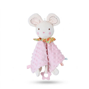 Doudou souris rose à picots avec anneau de dentition