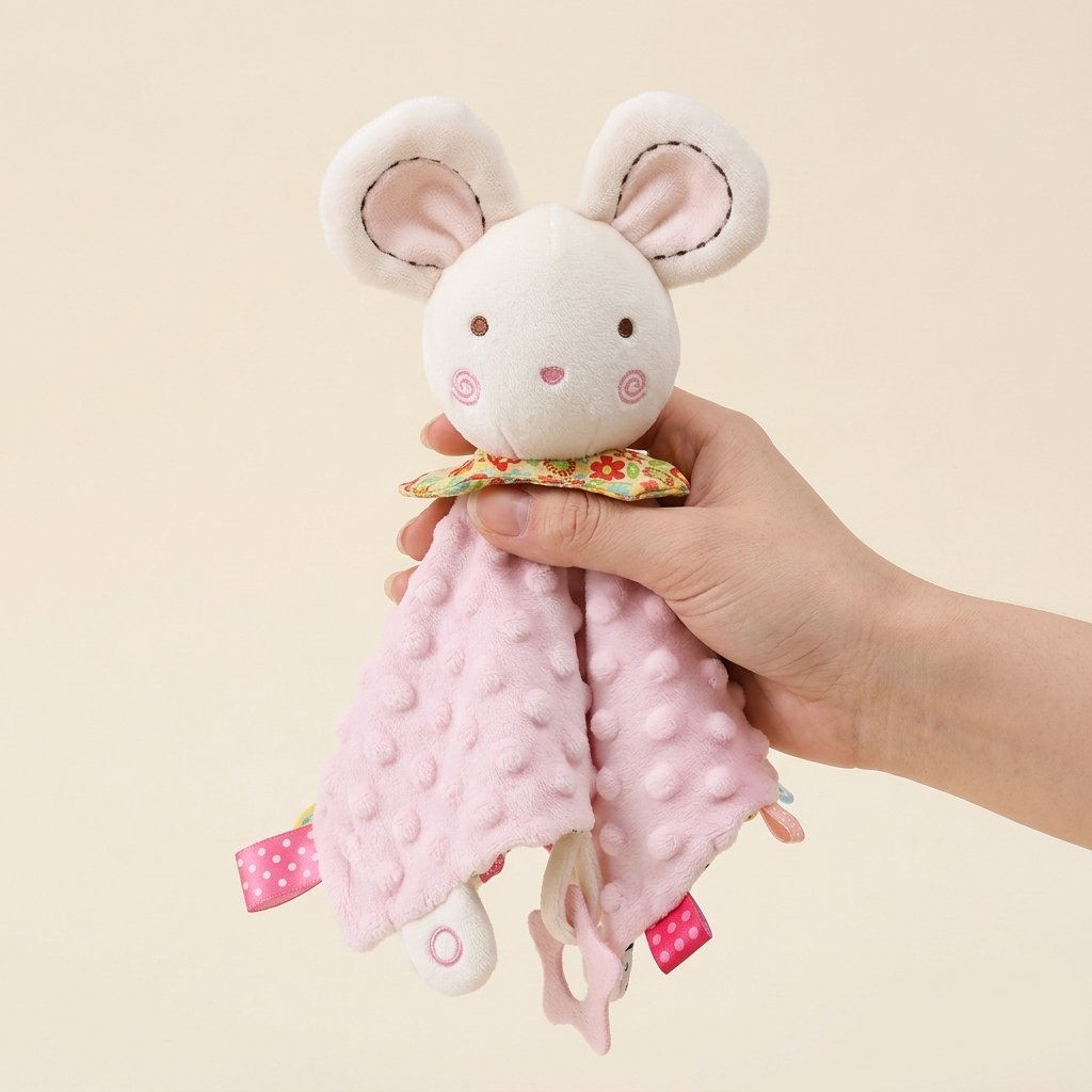 Doudou souris CLÉMENTINE tenu dans la main