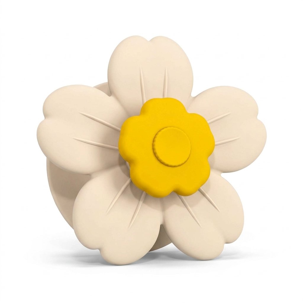Spinner de bain bébé en silicone, fleur crème à ventouse