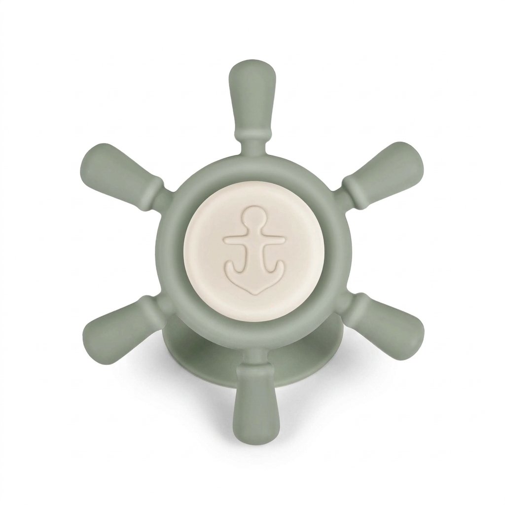 Spinner de bain bébé en silicone, gouvernail vert à ventouse
