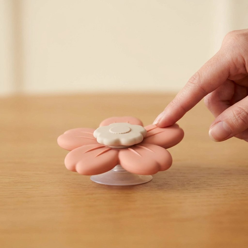 Doigt faisant tourner le spinner fleur rose