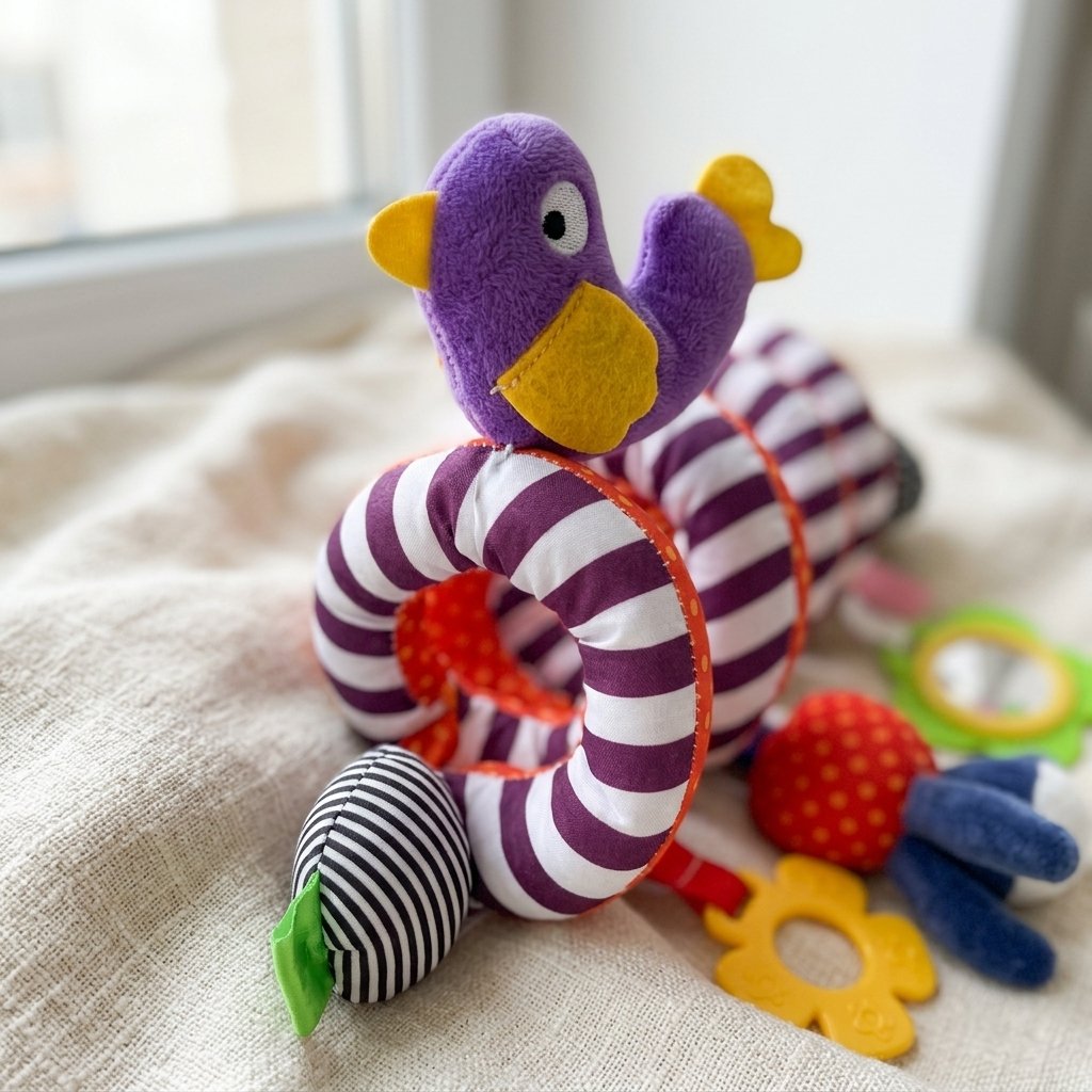 Oiseau violet en peluche de la spirale d'activités