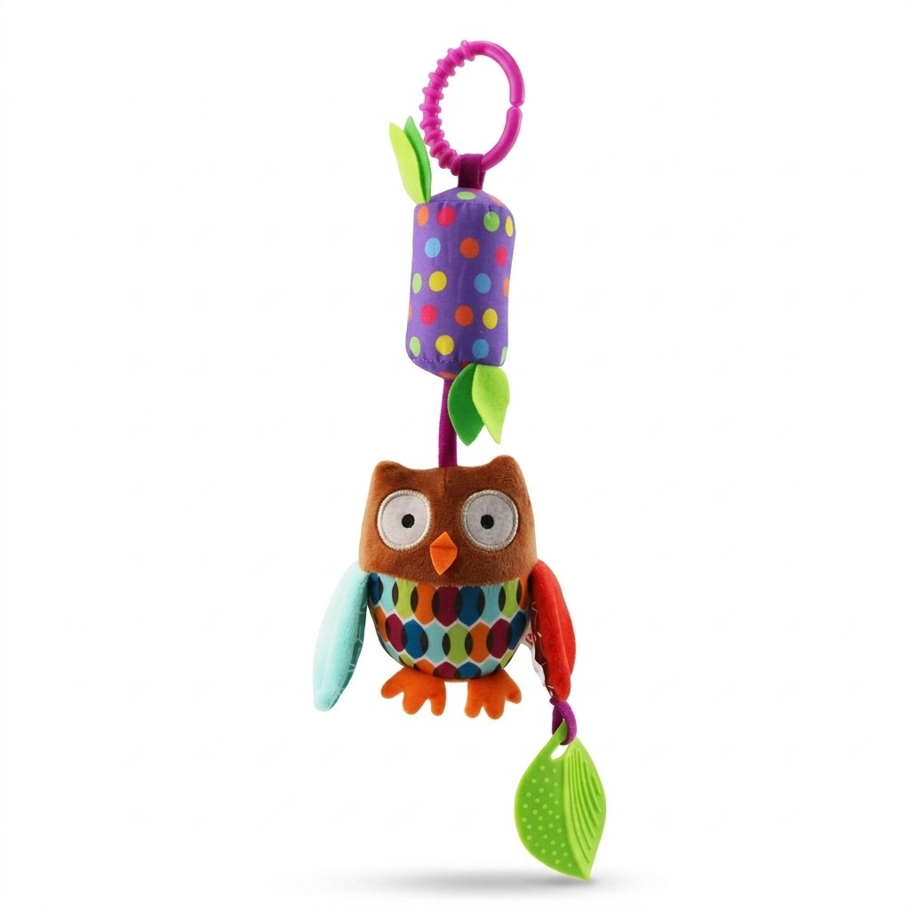 Hochet bébé à suspendre en peluche, hibou