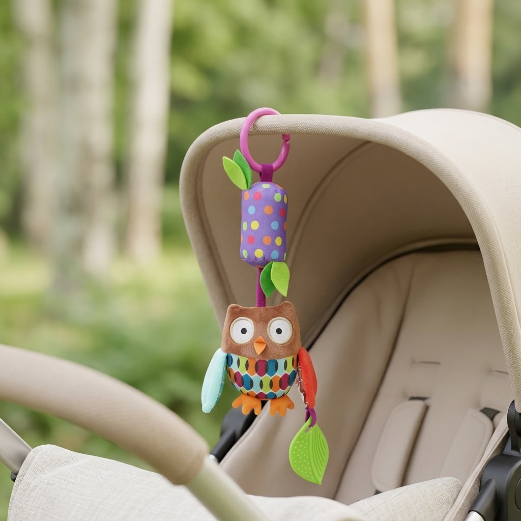 Hochet hibou suspendu à une poussette