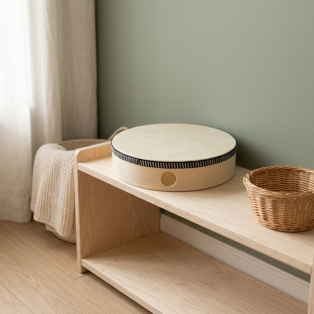 Tambour sur une étagère basse