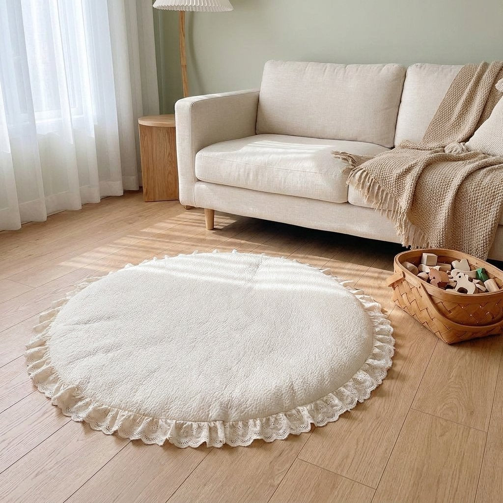 Tapis rond matelassé dans un salon