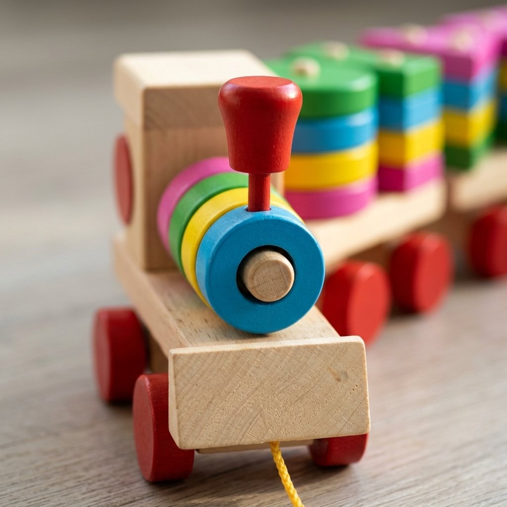 Locomotive en bois et ses anneaux de couleur