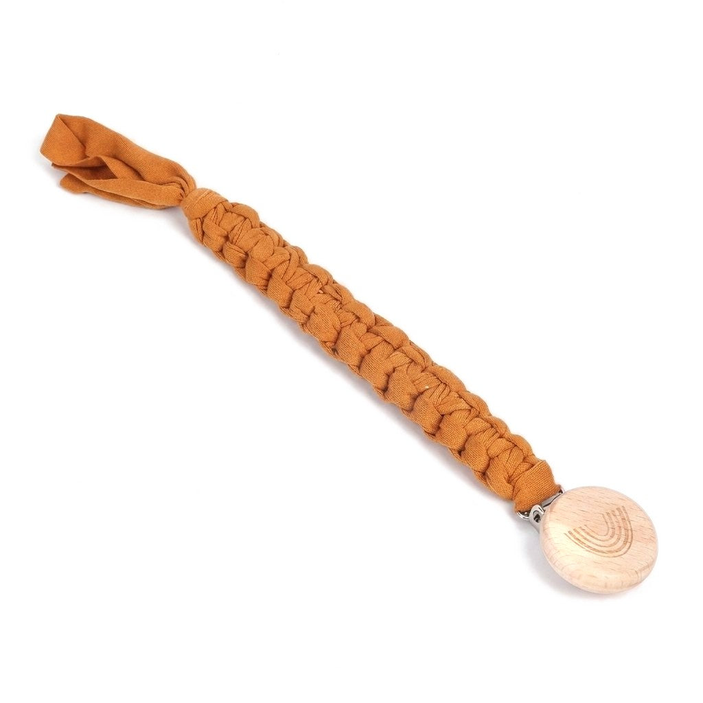 Attache-tétine en coton tressé caramel