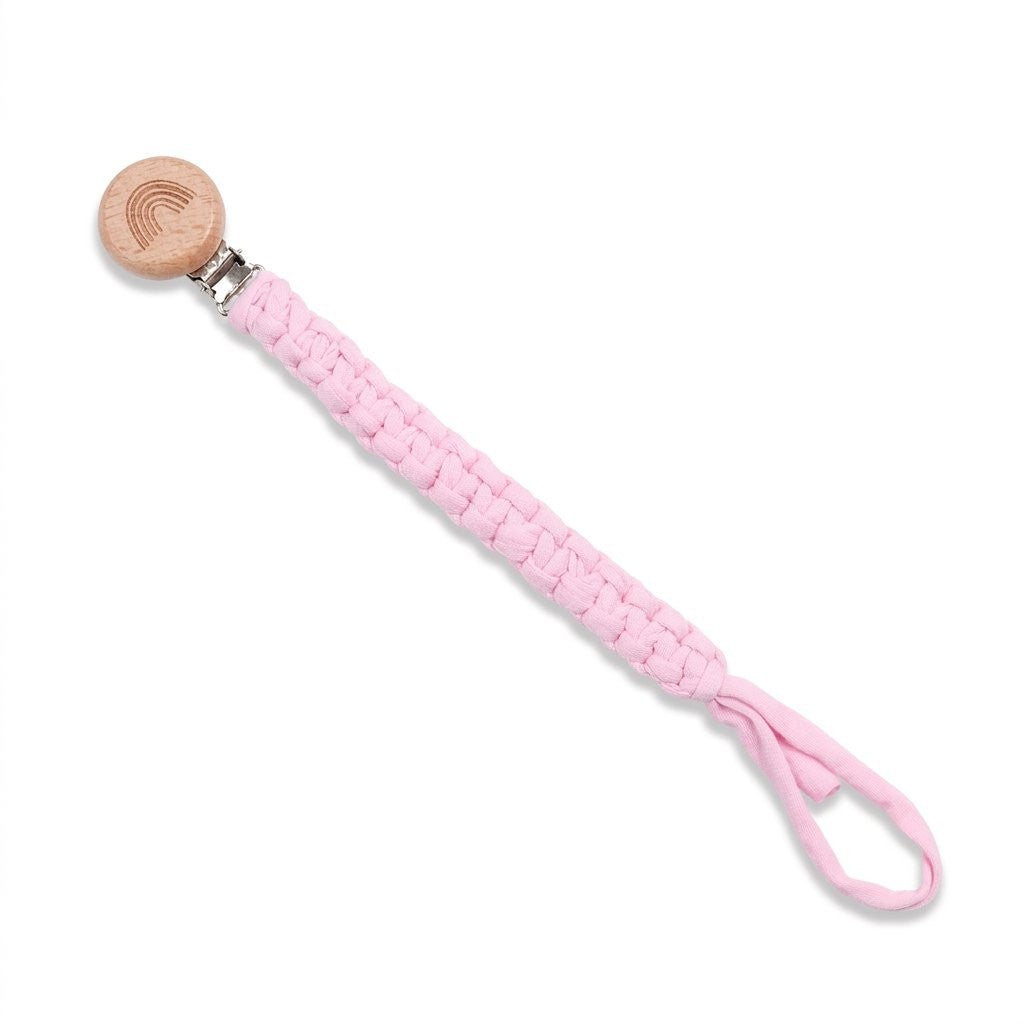 Attache-tétine en coton tressé rose