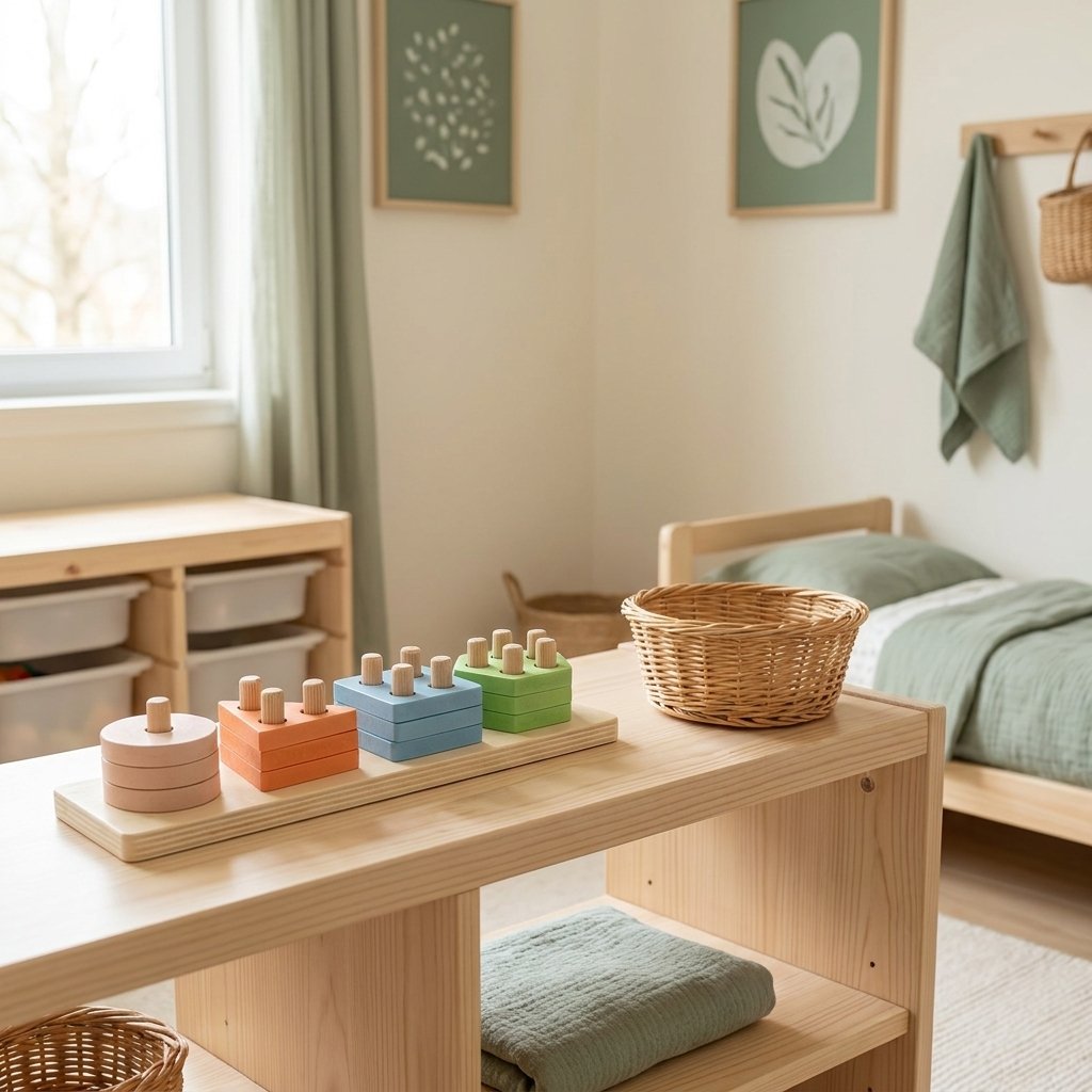 Jeu de tri en bois sur une étagère basse Image