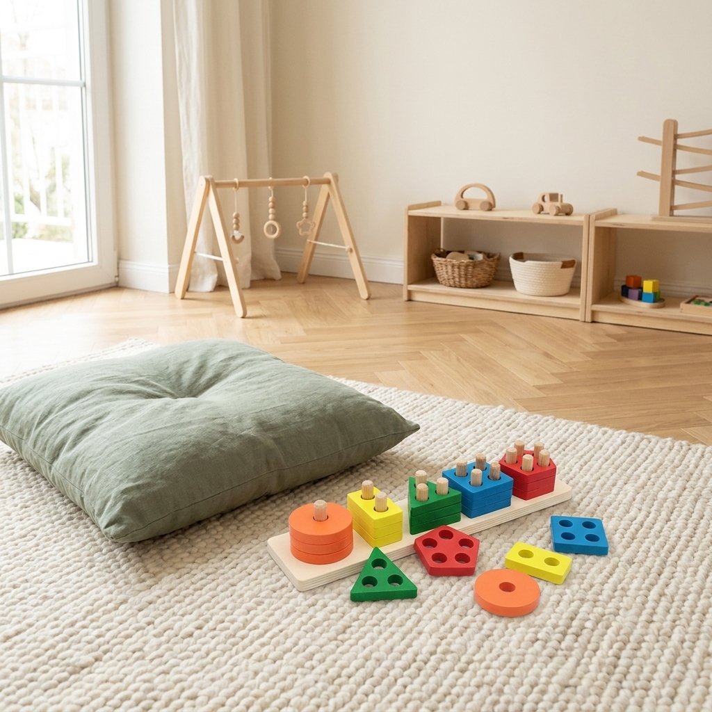 Jeu de tri couleurs vives sur un tapis crème
