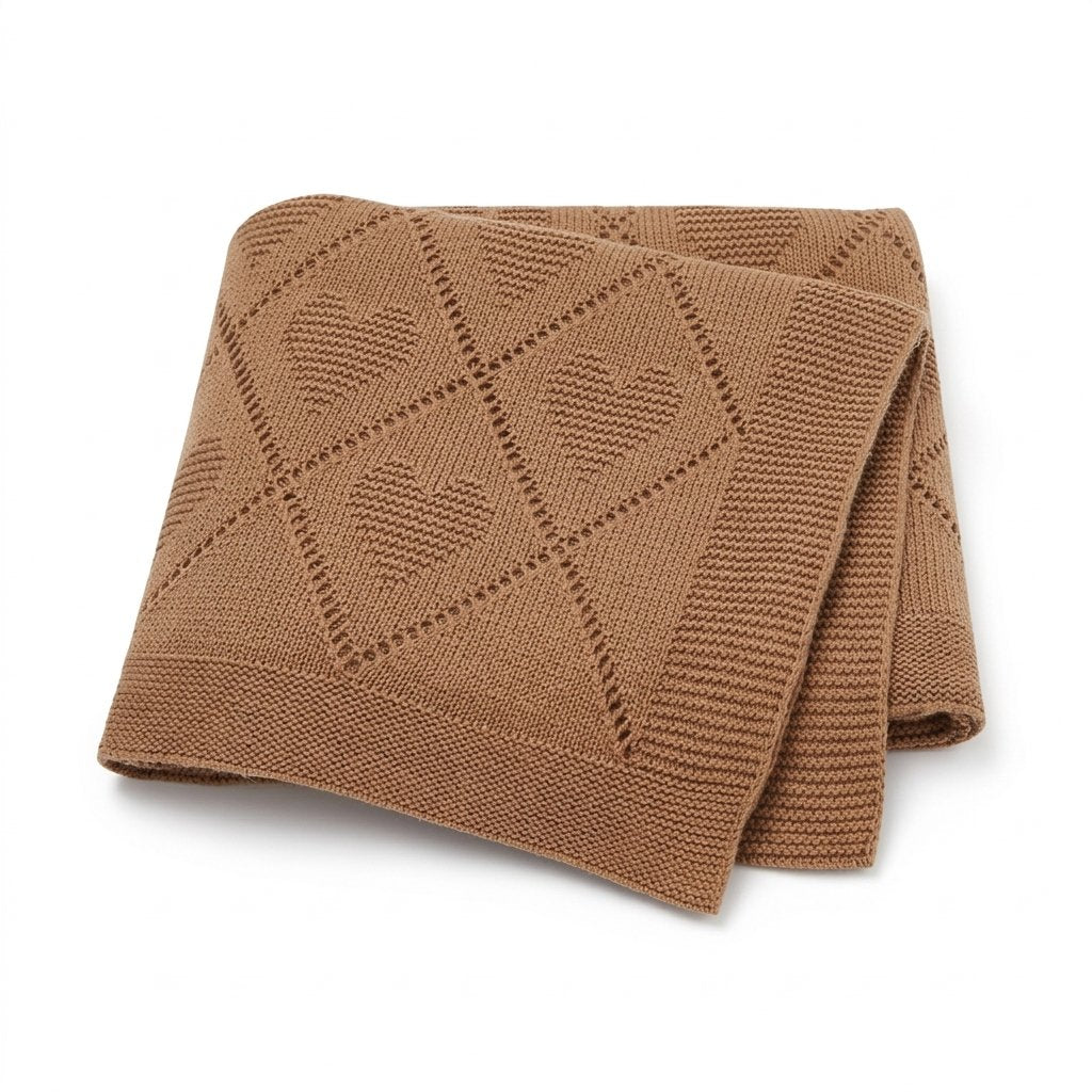 Couverture bébé en tricot de coton caramel