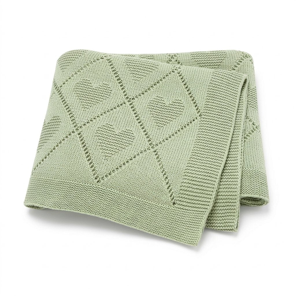 Couverture bébé en tricot de coton vert sauge