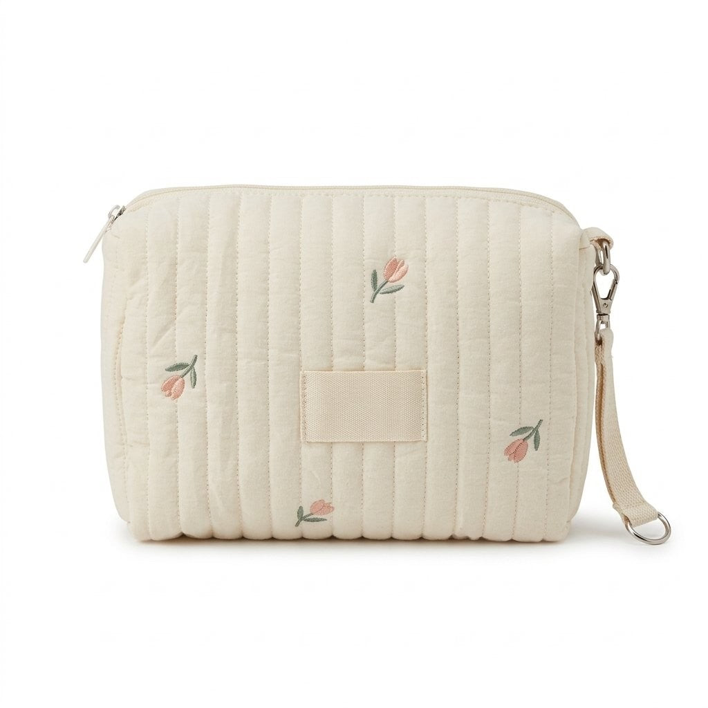 Trousse de toilette bébé matelassée brodée de tulipes