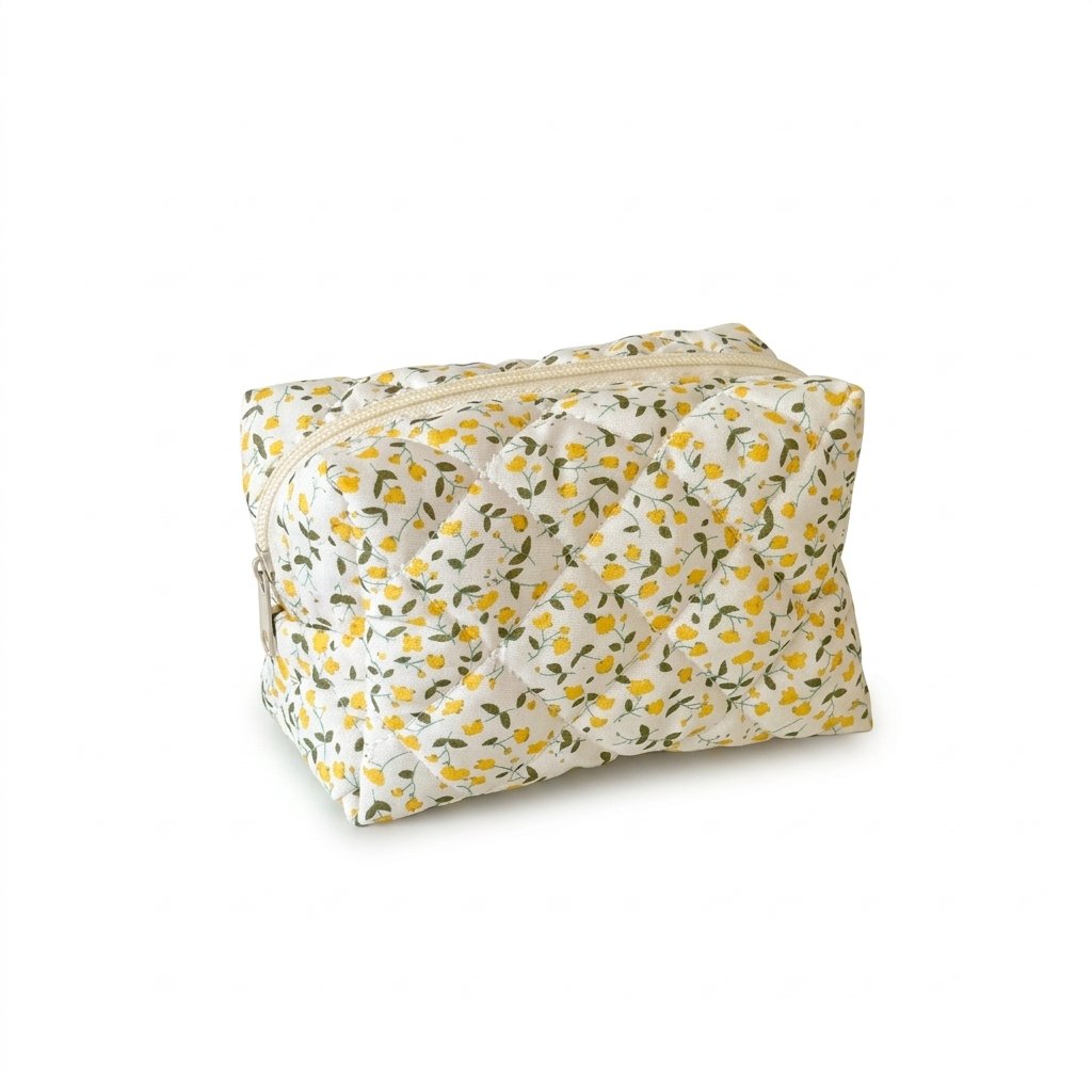 Trousse de toilette bébé matelassée à petites fleurs jaunes