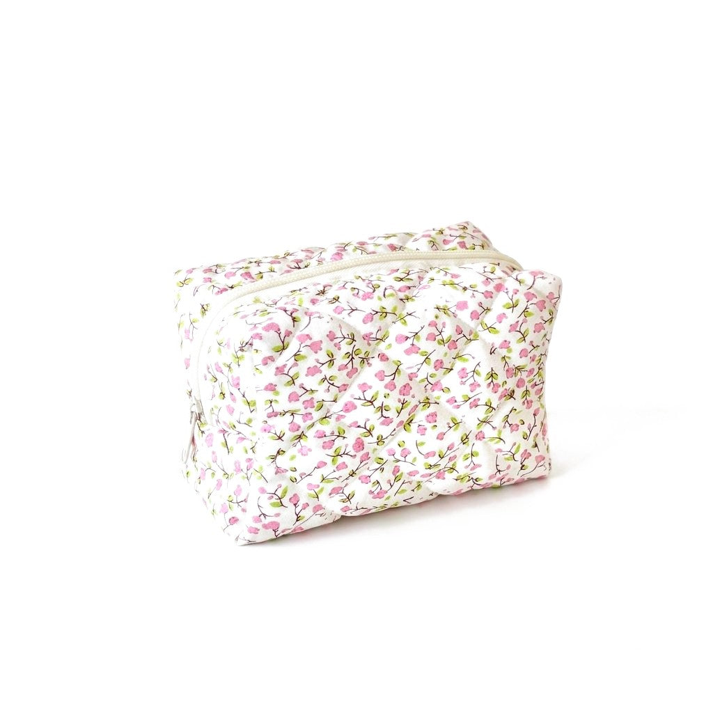 Trousse de toilette bébé matelassée à petites fleurs roses