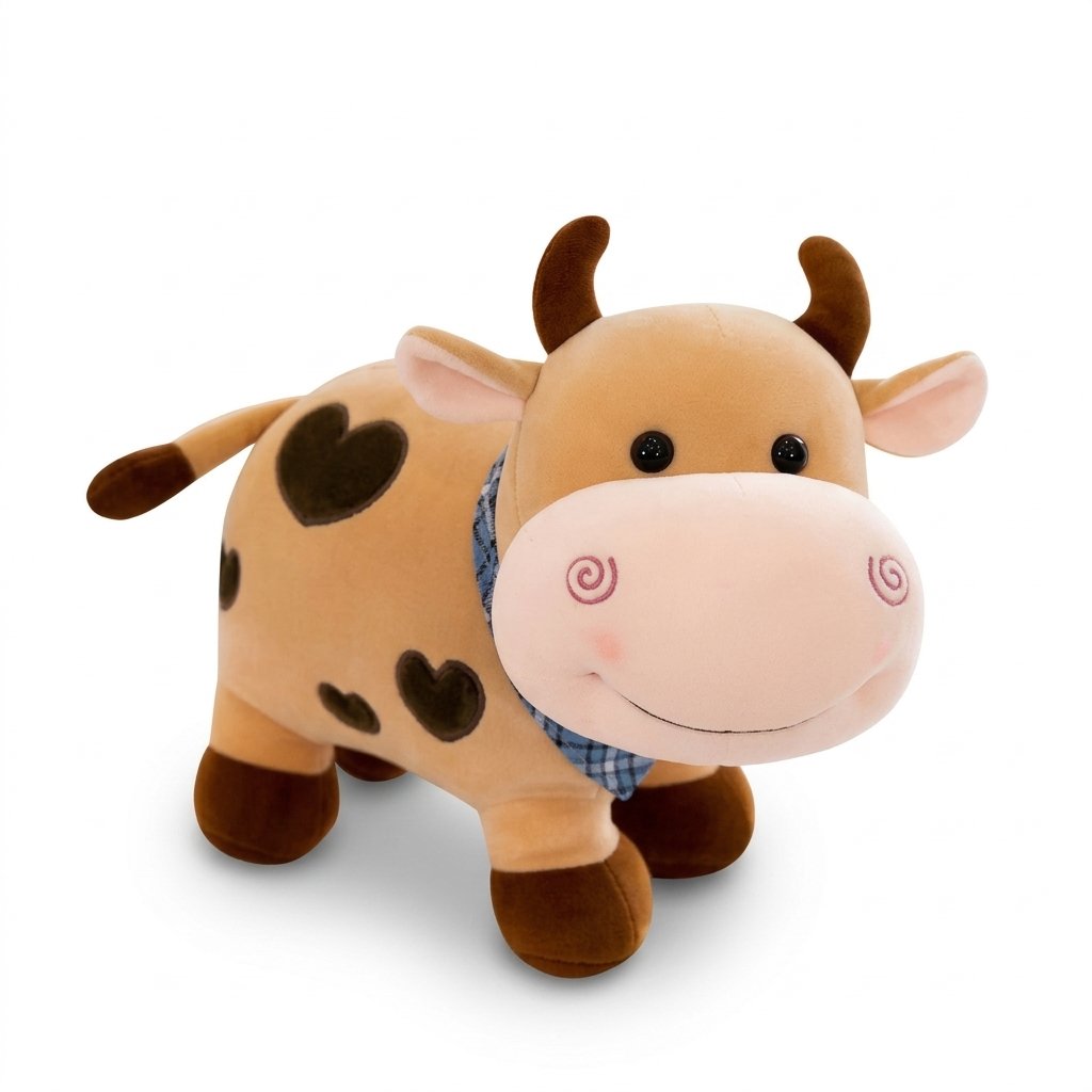 Peluche vache à cœurs caramel