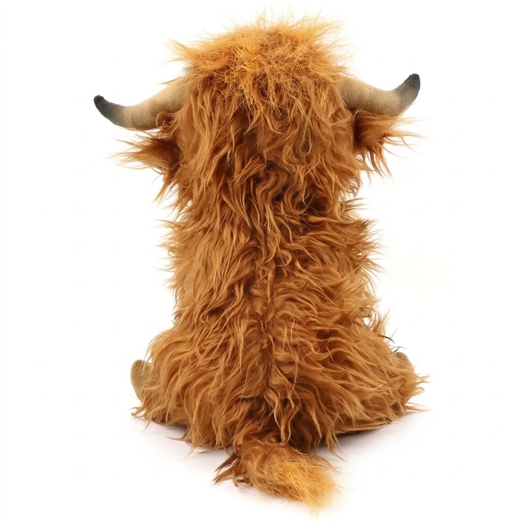 Peluche vache des Highlands rousse vue de dos