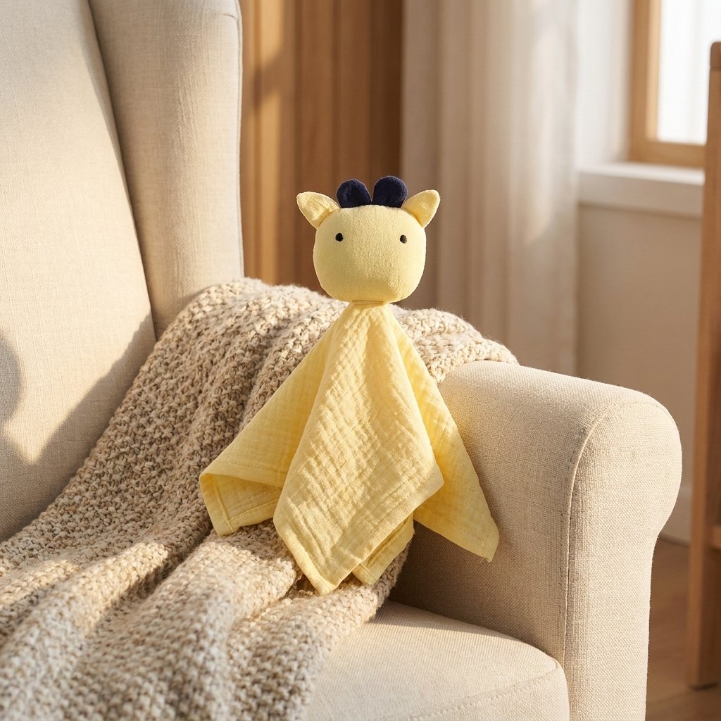 Doudou vache jaune sur un fauteuil Image