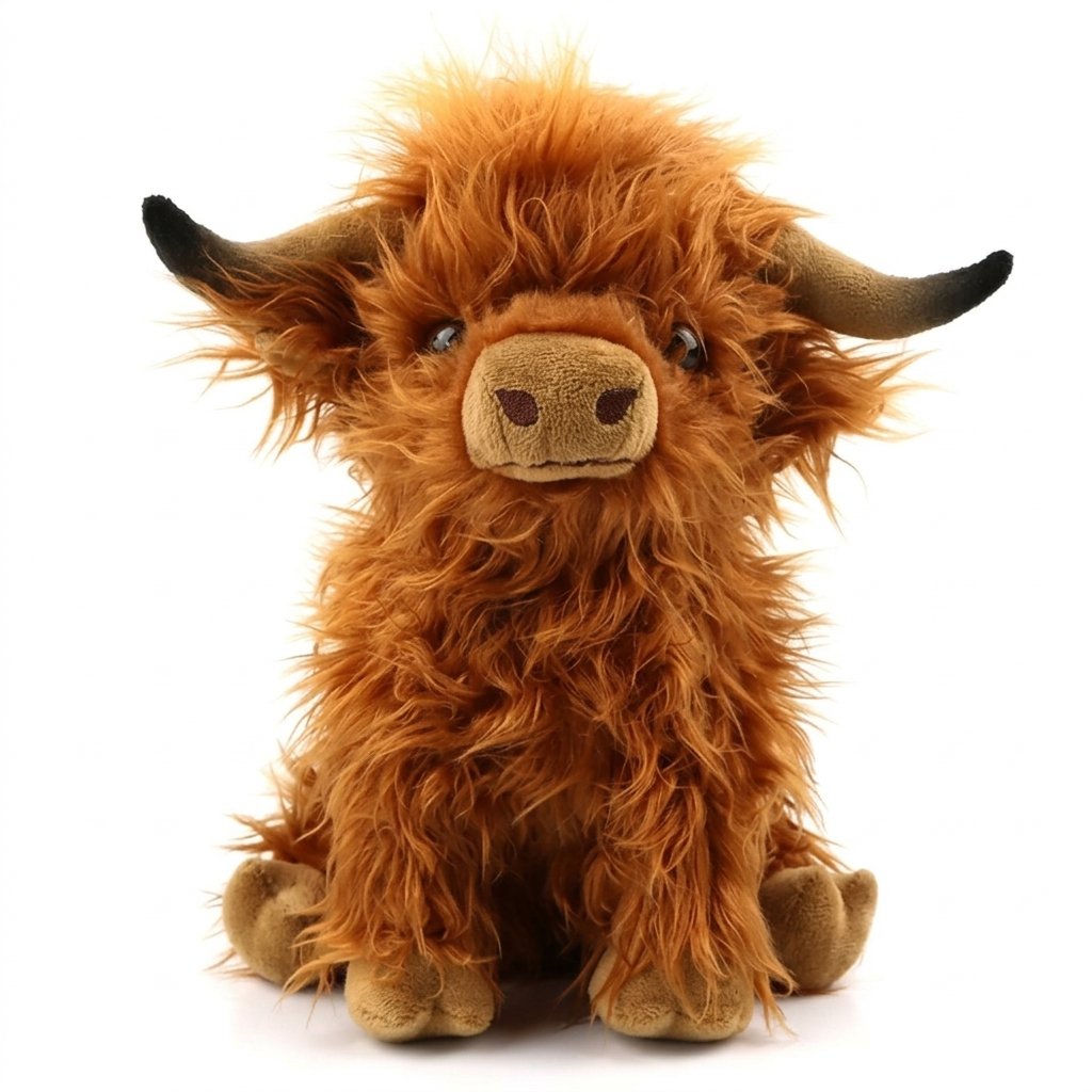 Peluche vache des Highlands rousse à longs poils