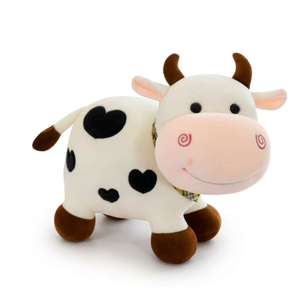 Peluche vache à cœurs noire et blanche