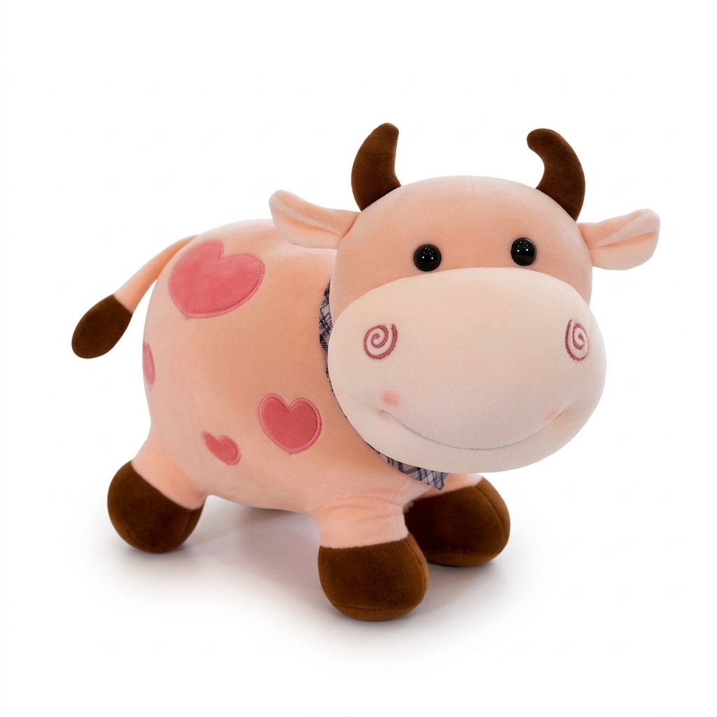 Peluche vache à cœurs rose