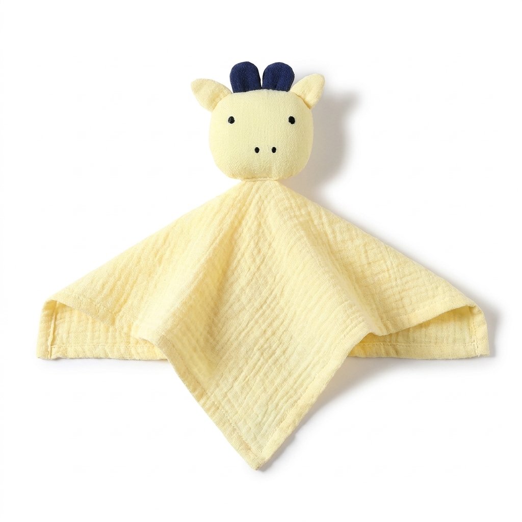 Doudou vache en gaze de coton jaune