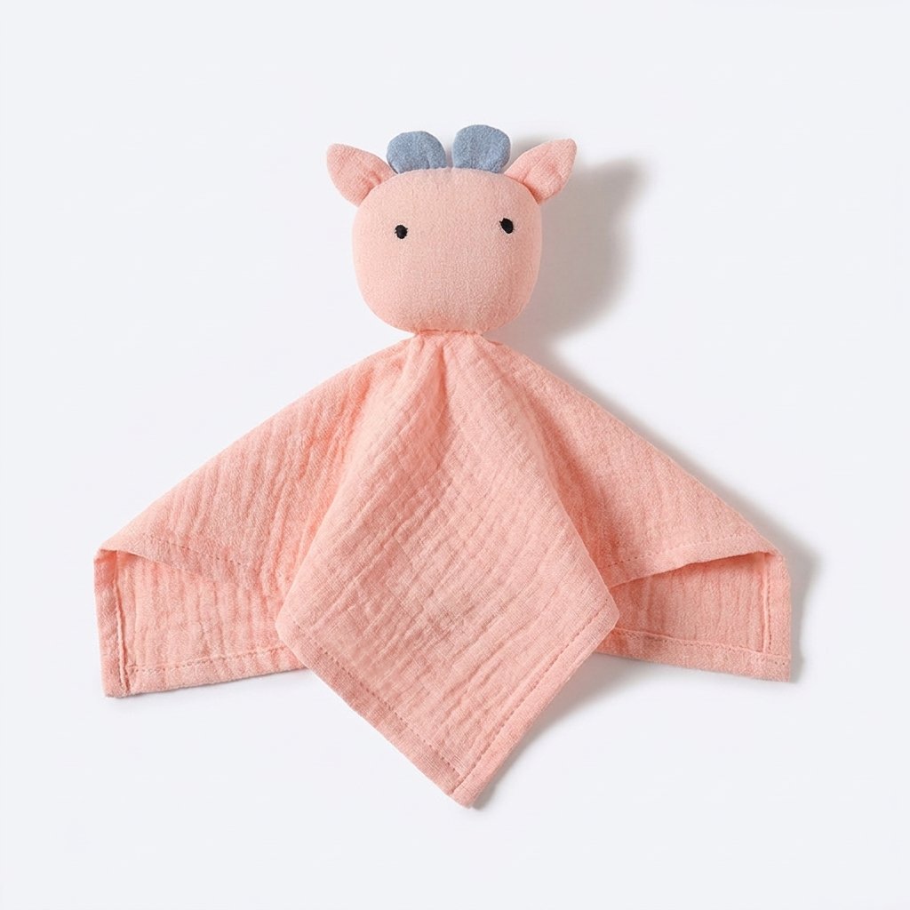 Doudou vache en gaze de coton rose poudré