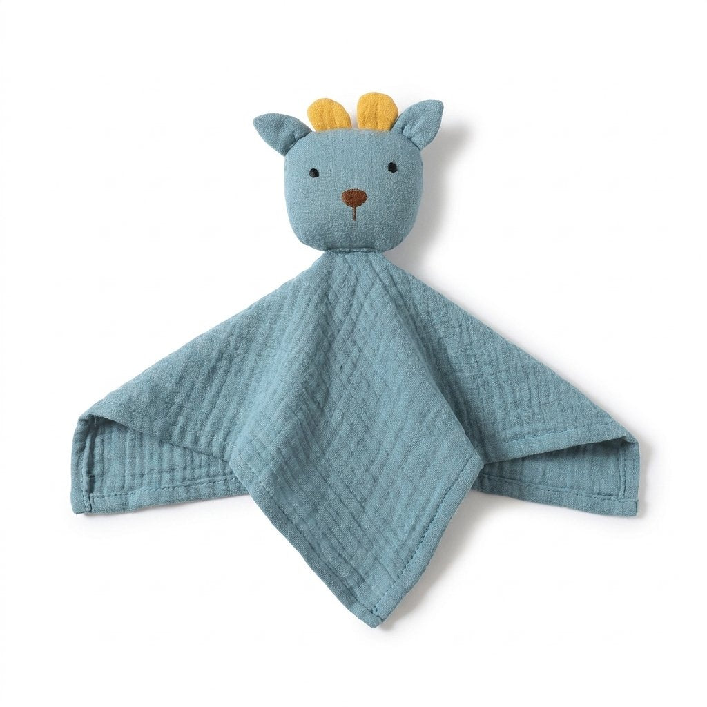 Doudou vache en gaze de coton vert sapin