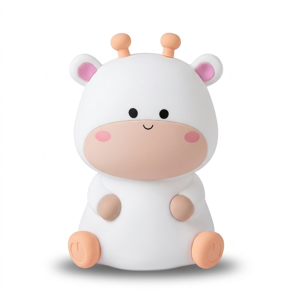 Veilleuse faon bébé blanche en silicone, petites cornes orangées