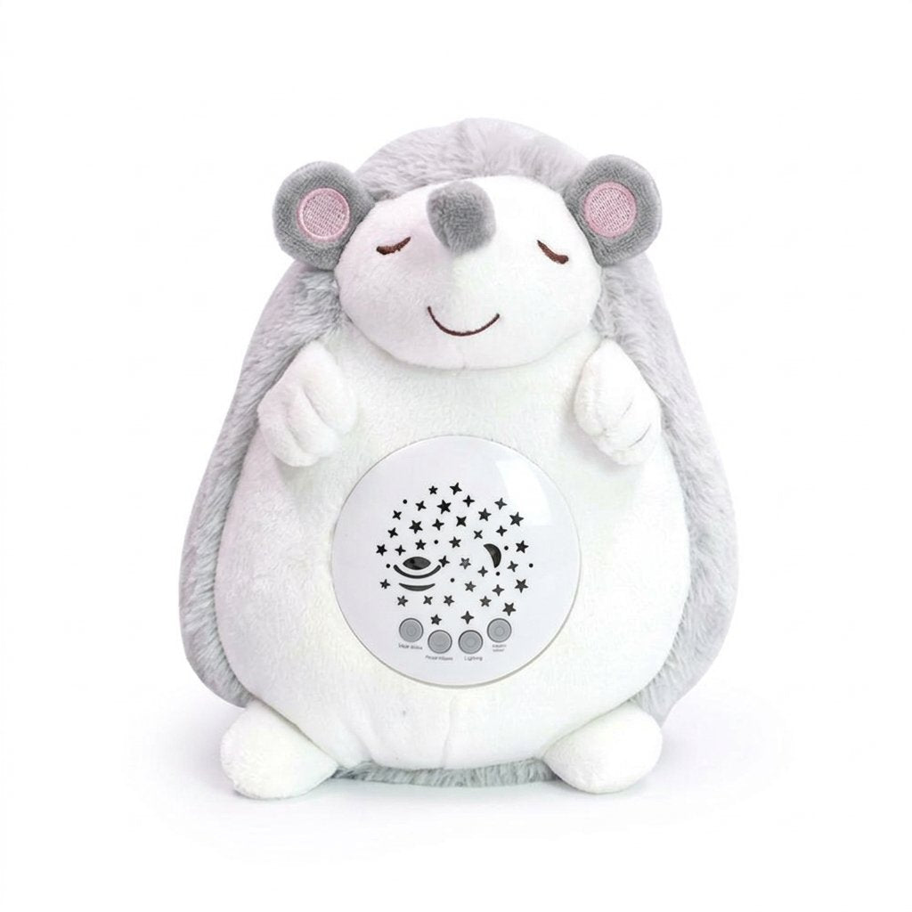 Peluche veilleuse projecteur hérisson avec boîtier étoilé sur le ventre