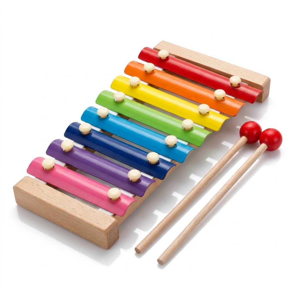 Xylophone d'enfant en bois à huit lames colorées et deux baguettes