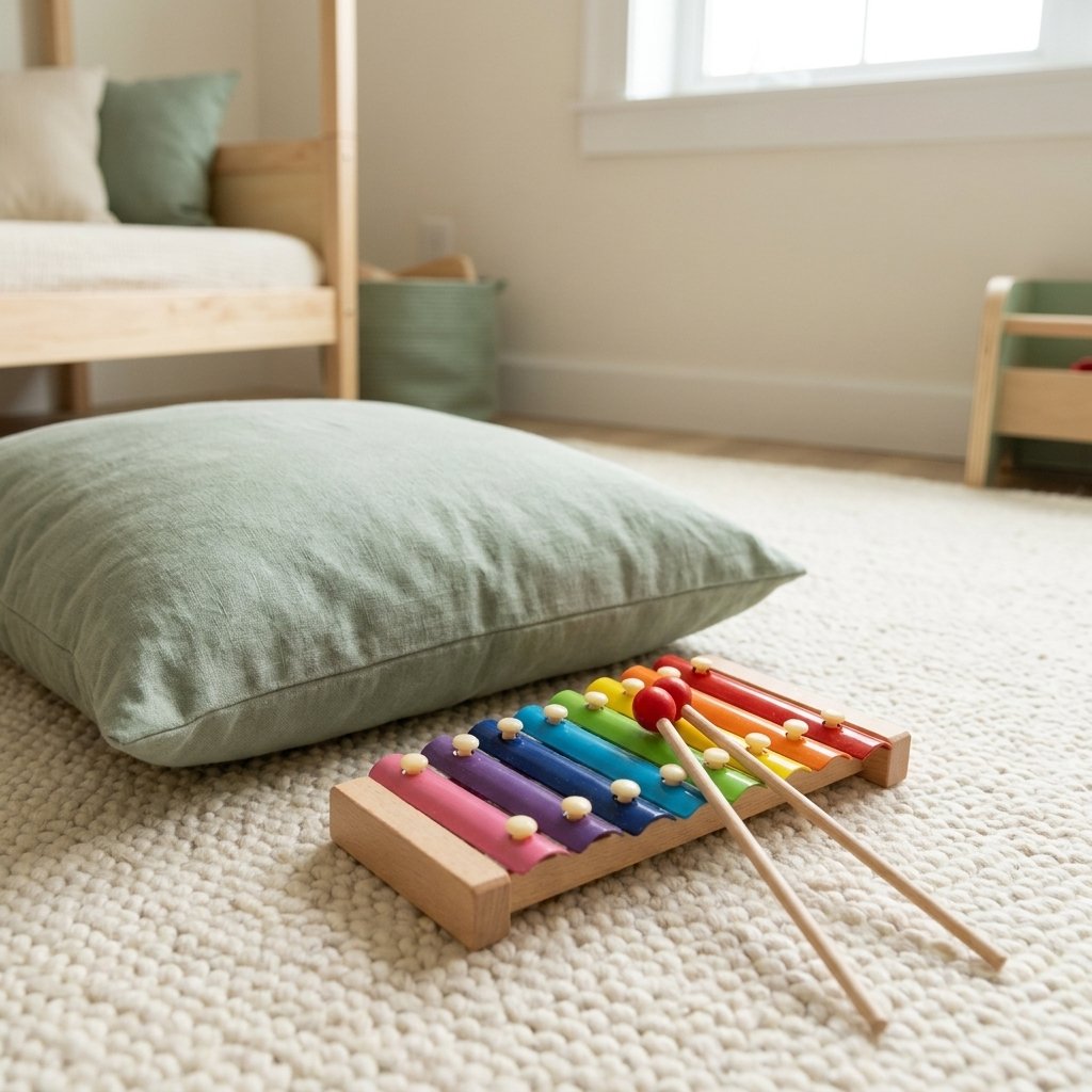 Xylophone posé sur un tapis crème